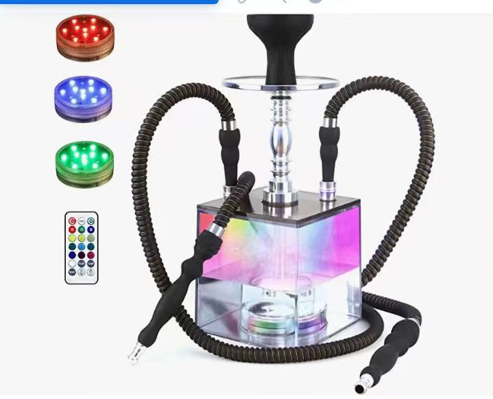 High-End LED Cube Acrylic Hookah with Double Hose – Premium Shisha for Bars and Lounges