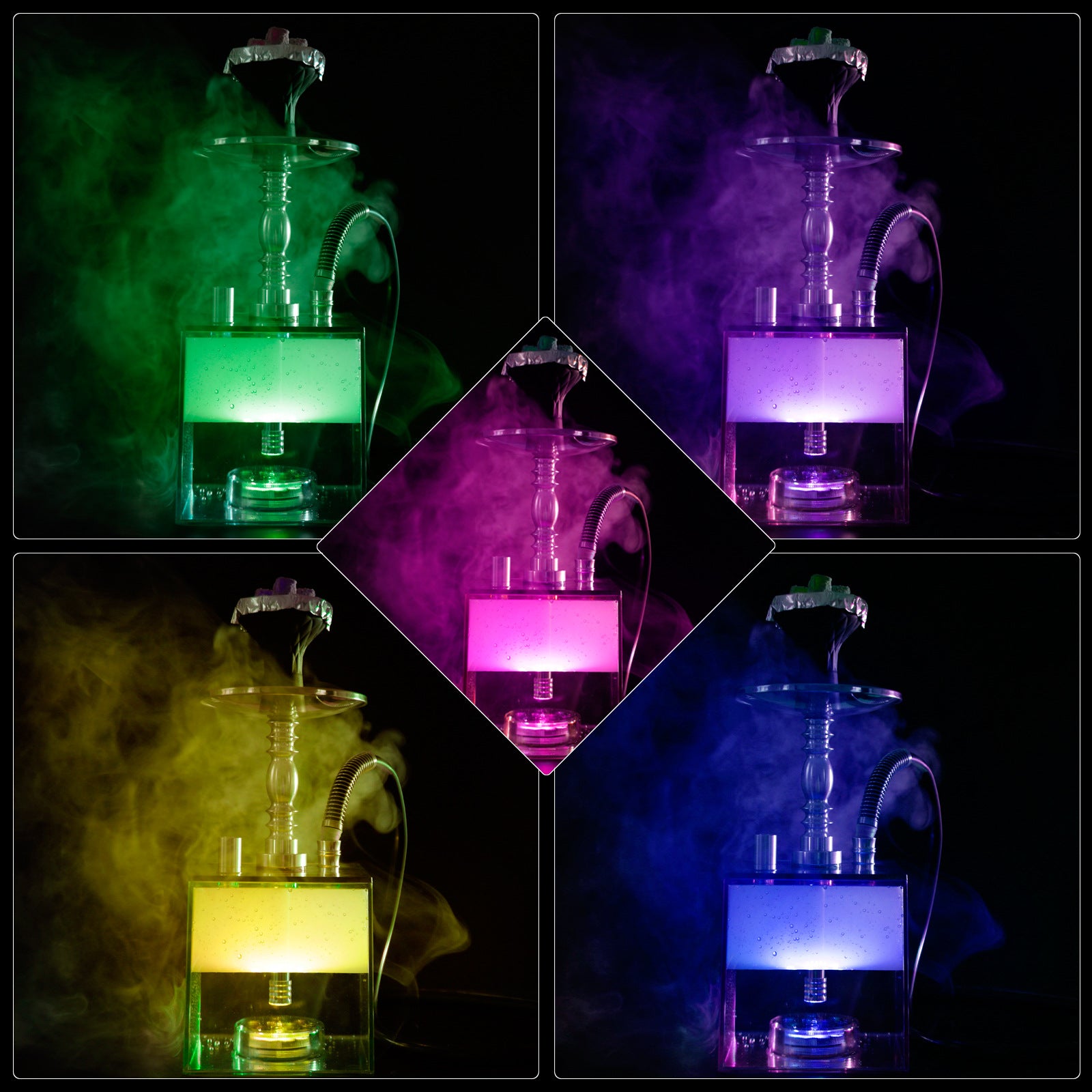 High-End LED Cube Acrylic Hookah with Double Hose – Premium Shisha for Bars and Lounges